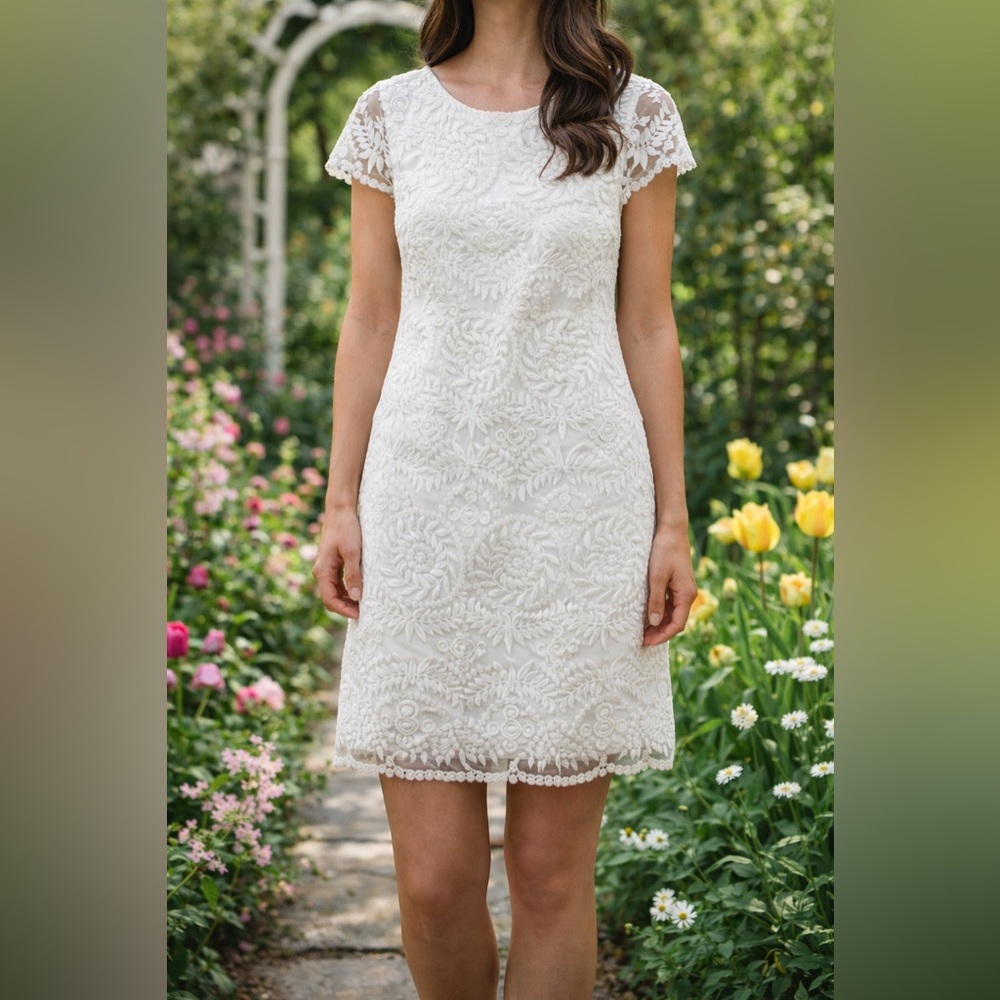 Amanda Uprichard White Cap Sleeve Lace Mesh Embroidered Mini Dress - Size P/S